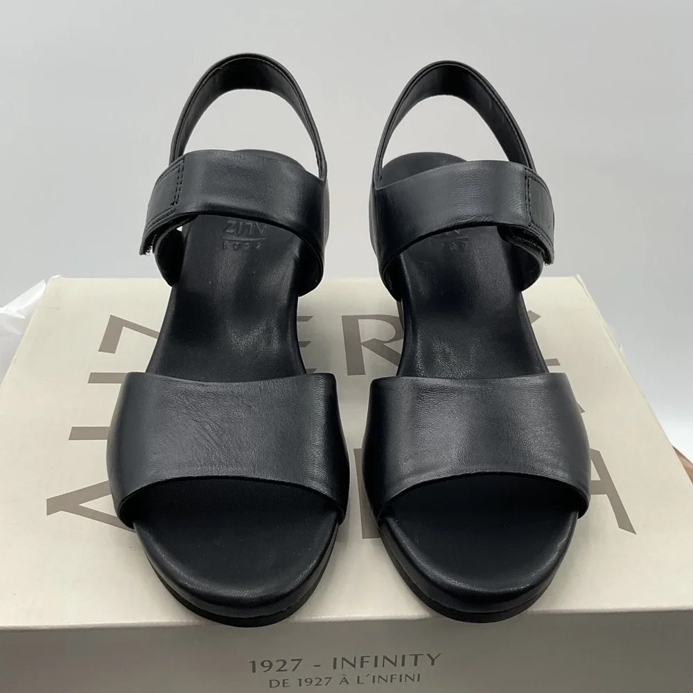 Naturalizer 27 Edit Ziv Black Leather Wedge Sandals Womens Slingback Strappy